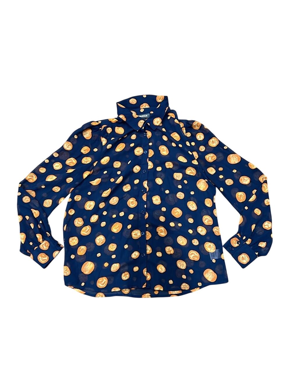ModCloth Women's Halloween Sheer Long Sleeve Button Down Shirt Size L